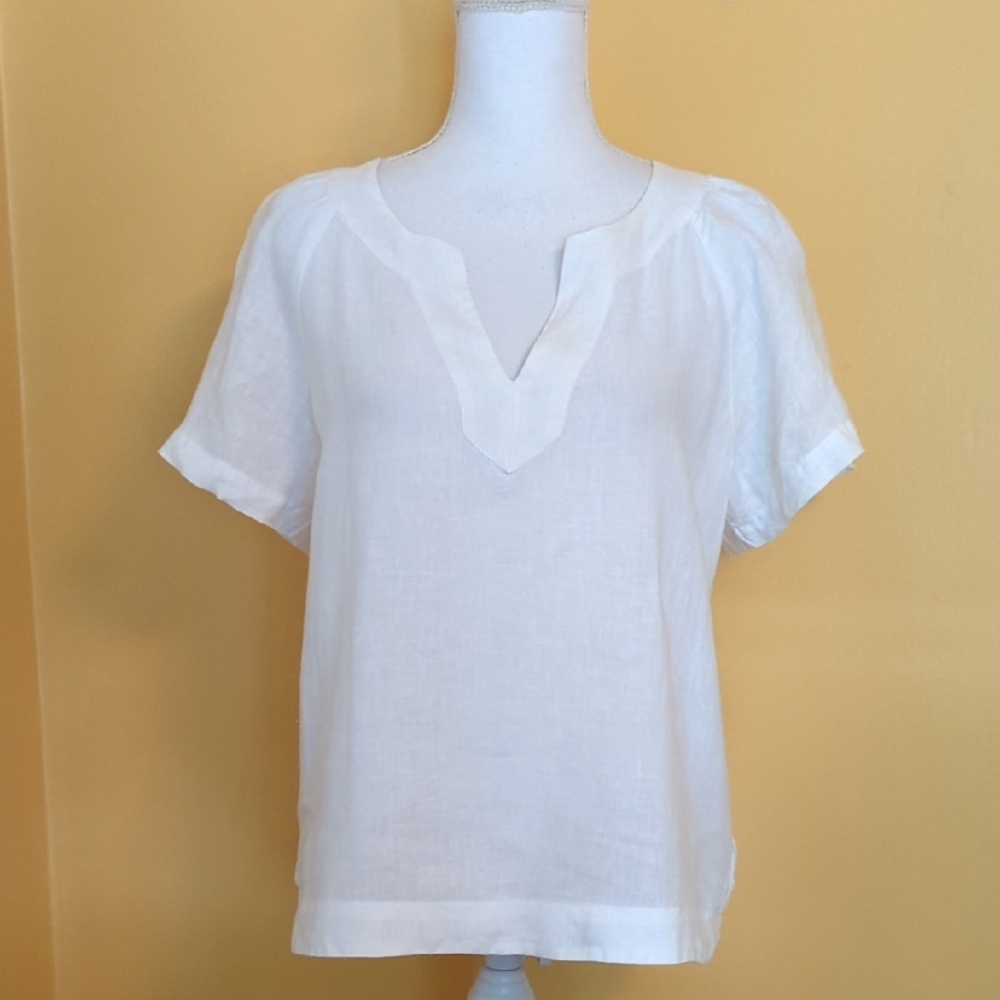 J. Crew White Linen Flutter Short-sleeved Top Size S